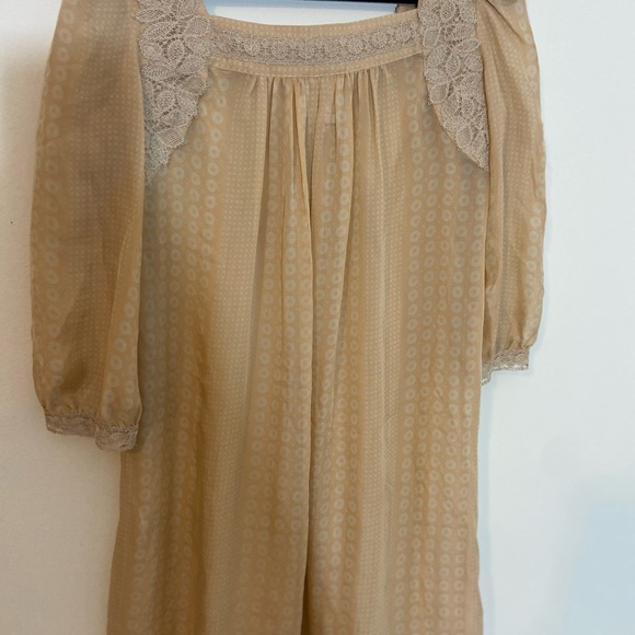 Anna Sui Silk Babydoll Dress with Lace Trim Pale Peach Size Small - Picture 2 of 4
